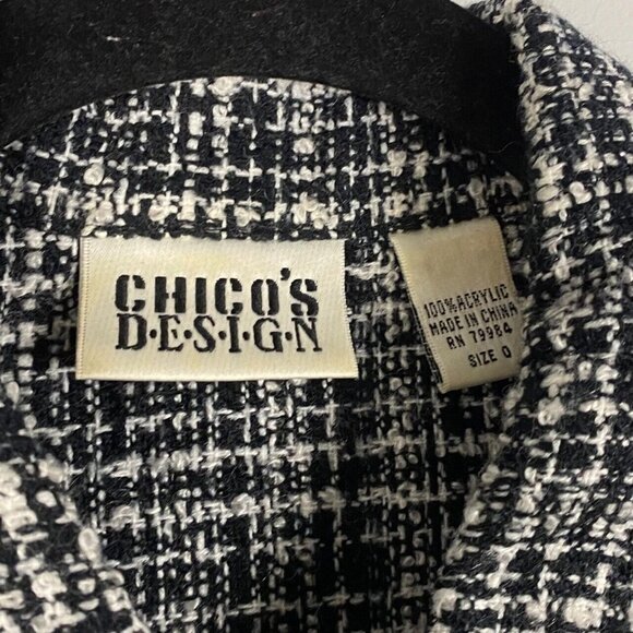 Chicos Design Tweed Jacket Womens 0 US 4 / Small Black White Three-Button - Picture 4 of 8